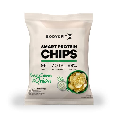 Body & Fit Smart Protein Chips - Eiweiß Snack Soja- und Kartoffelchips 12 Beutel (Sour Cream & Onion) von Body & Fit
