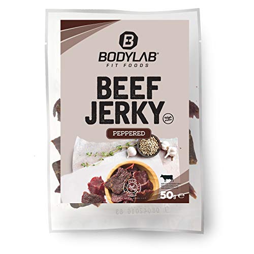 Bodylab24 Beef Jerky 50g, Trockenfleisch Snack aus luftgetrocknetem Rindfleisch, Peppered von Bodylab24