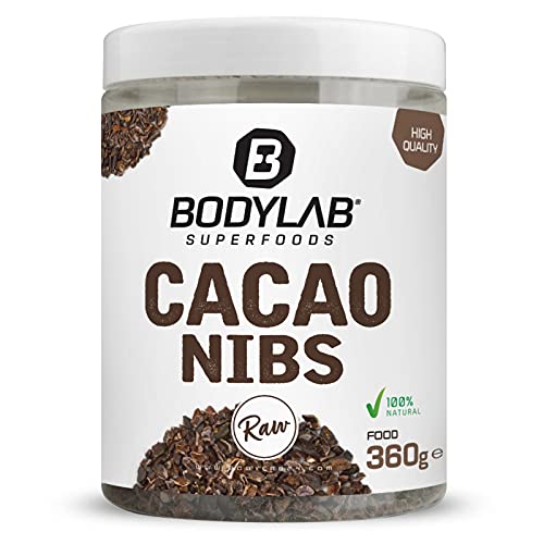 Bodylab24 Cacao Nibs Raw 360g, 100% natürlich, pure Kakaostücke aus geschälten Kakaobohnen, ohne Zuckerzusatz, nährstoffreiches Highlight für Müsli, Joghurt oder Quark von Bodylab24