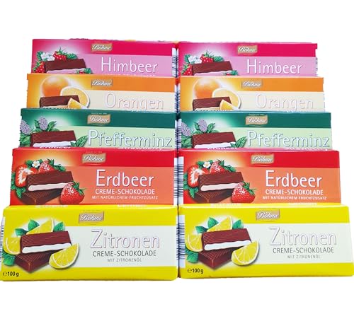 Böhme Creme- Schokolade Set Pfefferminz | Himbeer | Zitrone | Erdbeer | Orangen Vorteilspackung 10 x 100g von Böhme