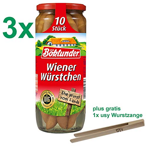 Böklunder Wiener Würstchen PARTYPACK (3x500g Glas) = 30 Würstchen mit usy Wurstzange von Böklunder Plumrose GmbH & Co. KG