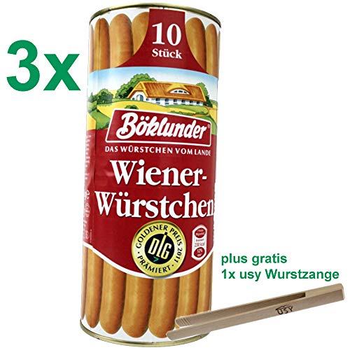 Böklunder Wiener Würstchen PARTYPACK (3x900g Konserve) = 30 Würstchen und usy Wurstzange von Böklunder Plumrose GmbH & Co. KG