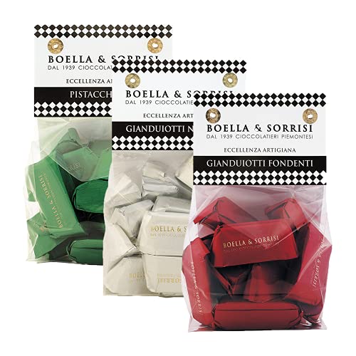 Boella & Sorrisi, Probierpaket Gianduiotti Tricolori, Pistazie, dunkle Schokolade, Haselnuss, glutenfrei, aus Italien, 3 x 200 gg Boella & Sorrisi, Probierpaket Gianduiotti Tricolori, Pistazie, dunkle Schokolade, Haselnuss, glutenfrei, aus Italien, 3 x 200 gg von BOELLA & SORRISI
