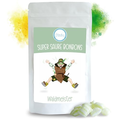 Bömskes Bonbonmanufaktur Super Saure Bonbons Waldmeister 180g – Extrem saure Bonbons mit Waldmeister Geschmack – Saure Süßigkeiten die Eure Geschmacksnerven zusammenziehen lassen von Bömskes Münster Bonbonmanufaktur