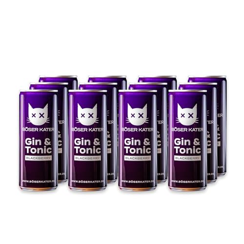 Böser Kater Blackberry, Gin & Tonic Dosen, Lieblicher Brombeer-Geschmack, Erfrischendes Mixgetränk, Handlicher Ready-To-Drink Cocktail, Trinkfertig für unterwegs, 12 x 250 ml - 10% Vol Böser Kater Blackberry, Gin & Tonic Dosen, Lieblicher Brombeer-Geschmack, Erfrischendes Mixgetränk, Handlicher Ready-To-Drink Cocktail, Trinkfertig für unterwegs, 12 x 250 ml - 10% Vol von Böser Kater