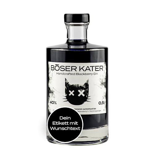 Böser Kater Black Gin, Personalisierter schwarzer Gin mit eigenem Wunschtext, Das perfekte Geschenk, Fruchtiger Blackberry Gin mit Brombeer-Geschmack, Der Katzen Gin, 0,5 l 40% Vol. Böser Kater Black Gin, Personalisierter schwarzer Gin mit eigenem Wunschtext, Das perfekte Geschenk, Fruchtiger Blackberry Gin mit Brombeer-Geschmack, Der Katzen Gin, 0,5 l 40% Vol. von Böser Kater