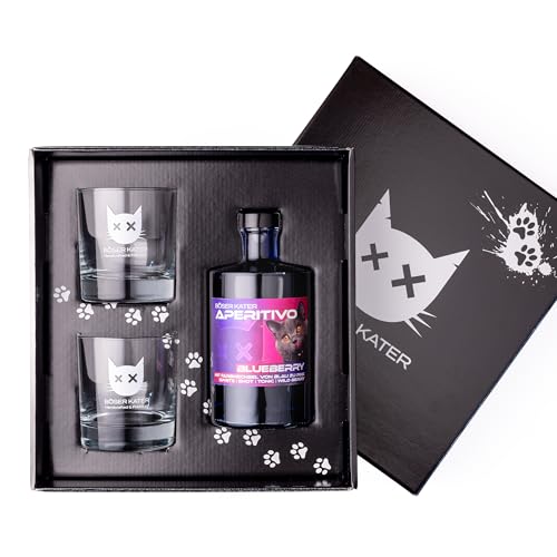 BÖSER KATER Blueberry Aperitivo mit Farbwechsel Geschenkset mit 2 Gläsern | Heidelbeeren Aperitif Likör | Farbwechseleffekt von Blau zu Violett | ideal als Spritz & Tonic | 0,5l - 15% Vol BÖSER KATER Blueberry Aperitivo mit Farbwechsel Geschenkset mit 2 Gläsern | Heidelbeeren Aperitif Likör | Farbwechseleffekt von Blau zu Violett | ideal als Spritz & Tonic | 0,5l - 15% Vol von Böser Kater