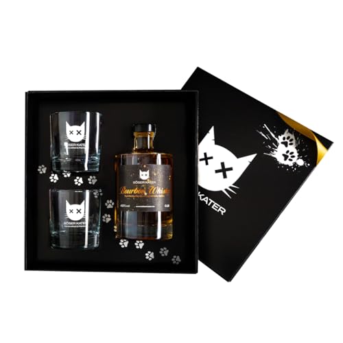 Böser Kater Bourbon Whisky Geschenkset mit 2 Gläsern, feine Geschmacksnoten von Karamell Honig & Vanille, das perfekte Geschenk in hochwertiger Box, 0,5l 40% Vol. von Böser Kater