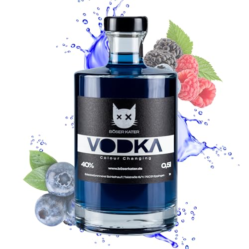 Böser Kater Wildberry Colour Changing Vodka | Mit Farbwechsel-Effekt von Blau zu Violett | Fruchtiger Beeren-Geschmack | Handgemacht in Deutschland | Die perfekte Geschenkidee | 0,5l 40% Vol von Böser Kater