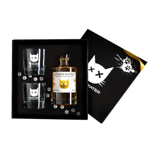 BÖSER KATER Fruity Mango Gin Geschenkset mit 2 Gläsern | das perfekte Gin Geschenk in hochwertiger Box | 0,5l 40% Vol. BÖSER KATER Fruity Mango Gin Geschenkset mit 2 Gläsern | das perfekte Gin Geschenk in hochwertiger Box | 0,5l 40% Vol. von Böser Kater