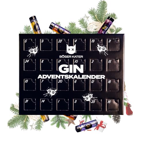 Böser Kater Gin Adventskalender | Die perfekte Geschenkidee | Weihnachtskalender für Katzen- und Gin-Liebhaber | Limitierte Auflage | 24 spannende Türchen mit außergewöhnlichen & exklusiven Gin-Sorten von Böser Kater