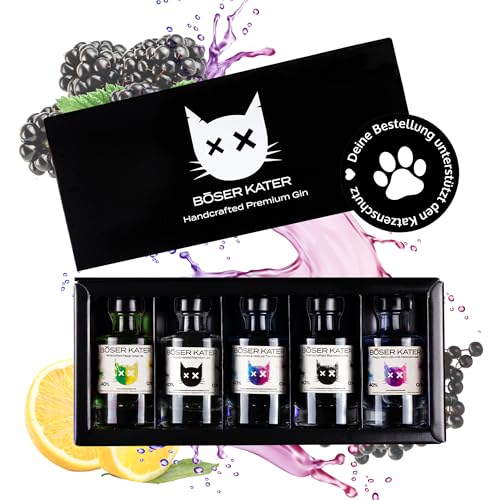 Böser Kater Farbwechsel Gin Tasting-Set | Hochwertige Geschenkbox | Perfekte Geschenkidee | 5 handgemachte Sorten je 100ml Gin | Gin-Tasting zuhause für bis zu 5 Personen Böser Kater Farbwechsel Gin Tasting-Set | Hochwertige Geschenkbox | Perfekte Geschenkidee | 5 handgemachte Sorten je 100ml Gin | Gin-Tasting zuhause für bis zu 5 Personen von Böser Kater