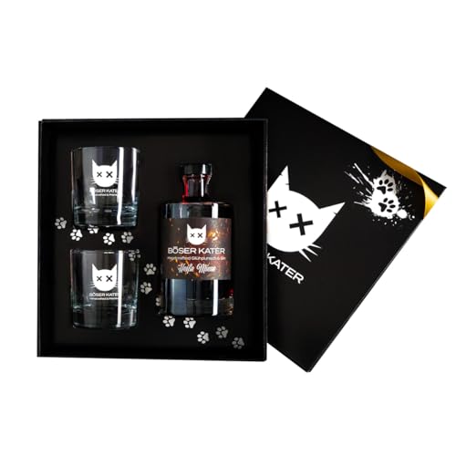 Böser Kater Glühwein Gin Geschenkset mit 2 Gläsern, Heiße Mieze, Glühpunsch trifft Gin, Ideal für winterliche Cocktails, das perfekte Gin Geschenk in hochwertiger Box, 0,5l 17% Vol. Böser Kater Glühwein Gin Geschenkset mit 2 Gläsern, Heiße Mieze, Glühpunsch trifft Gin, Ideal für winterliche Cocktails, das perfekte Gin Geschenk in hochwertiger Box, 0,5l 17% Vol. von Böser Kater