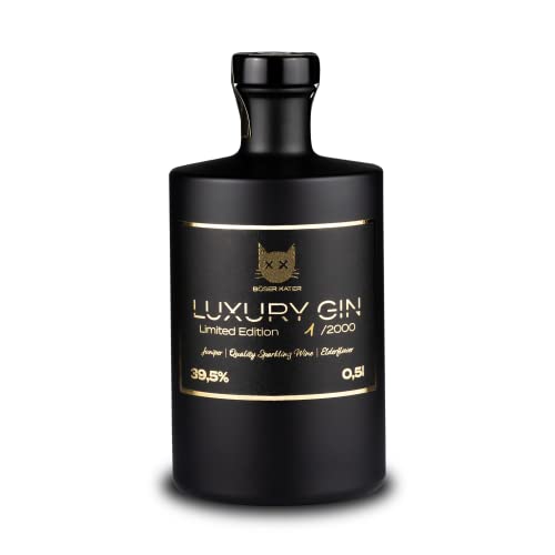 Böser Kater Luxury Gin in hochwertiger Flaschendose, Limited Edition, Wacholder trifft Qualitätsschaumwein, Limitiert auf 2000 Flaschen weltweit - von Hand in Gold beschriftet, 0,5l - 39,5% vol. von Böser Kater