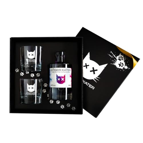 BÖSER KATER Magic Berry Farbwechsel Gin Geschenkset mit 2 Gläsern | das perfekte Gin Geschenk in hochwertiger Box | Farbwechsel-Effekt von Violett zu Rot durch Tonic Water | 0,5l 40% Vol. BÖSER KATER Magic Berry Farbwechsel Gin Geschenkset mit 2 Gläsern | das perfekte Gin Geschenk in hochwertiger Box | Farbwechsel-Effekt von Violett zu Rot durch Tonic Water | 0,5l 40% Vol. von Böser Kater