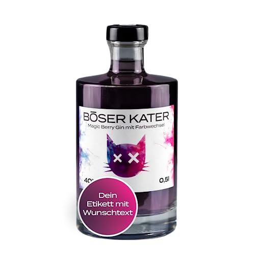 Böser Kater Magic Berry Gin, Farbwechsel-Effekt von Violett zu Pink, Personalisierter Gin mit eigenem Wunschtext, Das perfekte Geschenk, Fruchtiger Geschmack, Der Katzen Gin, 0,5 l - 40% Vol. Böser Kater Magic Berry Gin, Farbwechsel-Effekt von Violett zu Pink, Personalisierter Gin mit eigenem Wunschtext, Das perfekte Geschenk, Fruchtiger Geschmack, Der Katzen Gin, 0,5 l - 40% Vol. von Böser Kater