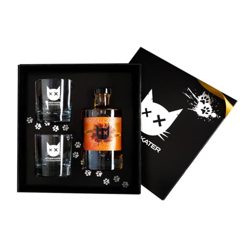 Böser Kater Pfirsich-Eistee Gin Aperitif Geschenkset mit 2 Gläsern, für erfrischende Sommer Cocktails, das perfekte Gin Geschenk in hochwertiger Box, 0,5l 15,2% Vol. von Böser Kater