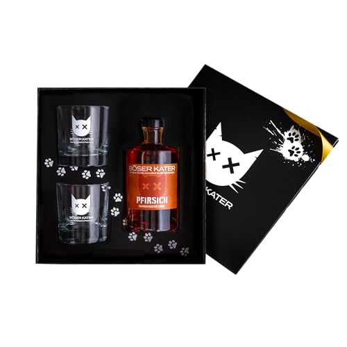 Böser Kater Pfirsich Likör Geschenkset mit 2 Gläsern | Fruchtiger Weinbergpfirsich Peach Aperitif | Perfekte Geschenkidee | Ideal für Cocktails oder als Spritz mit Secco 0,5l 20% Vol. Böser Kater Pfirsich Likör Geschenkset mit 2 Gläsern | Fruchtiger Weinbergpfirsich Peach Aperitif | Perfekte Geschenkidee | Ideal für Cocktails oder als Spritz mit Secco 0,5l 20% Vol. von Böser Kater