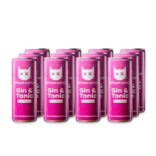 Böser Kater Pink Berry, Gin & Tonic Dosen, Fruchtiger Beeren-Mix-Geschmack, Erfrischendes Mixgetränk, Handlicher Ready-To-Drink Cocktail, Trinkfertig für unterwegs, 12 x 250 ml - 10% Vol Böser Kater Pink Berry, Gin & Tonic Dosen, Fruchtiger Beeren-Mix-Geschmack, Erfrischendes Mixgetränk, Handlicher Ready-To-Drink Cocktail, Trinkfertig für unterwegs, 12 x 250 ml - 10% Vol von Böser Kater