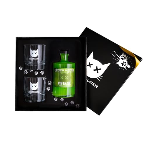 BÖSER KATER Pistazien Likör Geschenkset mit 2 Gläsern | Cremiger Pistacchio Geschmack | Für den puren Genuss & spannende Cocktails | Besondere Geschenkidee | Vegan & Handgemacht 0,5l 20% Vol. BÖSER KATER Pistazien Likör Geschenkset mit 2 Gläsern | Cremiger Pistacchio Geschmack | Für den puren Genuss & spannende Cocktails | Besondere Geschenkidee | Vegan & Handgemacht 0,5l 20% Vol. von Böser Kater