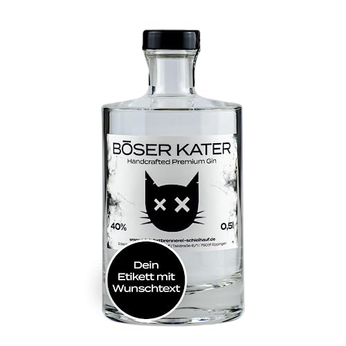 Böser Kater Premium Gin, Personalisierter Gin mit eigenem Wunschtext, Das perfekte Geschenk, Mild fruchtiger Geschmack, Der Katzen Gin, 0,5 l - 40% Vol. von Böser Kater