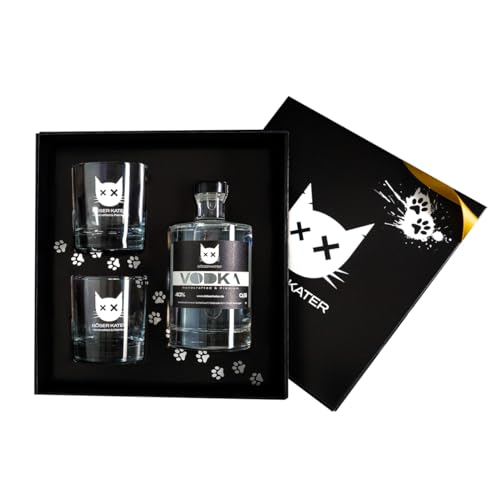 Böser Kater Premium Vodka Geschenkset mit 2 Gläsern, milder Geschmack, das perfekte Geschenk in hochwertiger Box, 0,5l 40% Vol. von Böser Kater