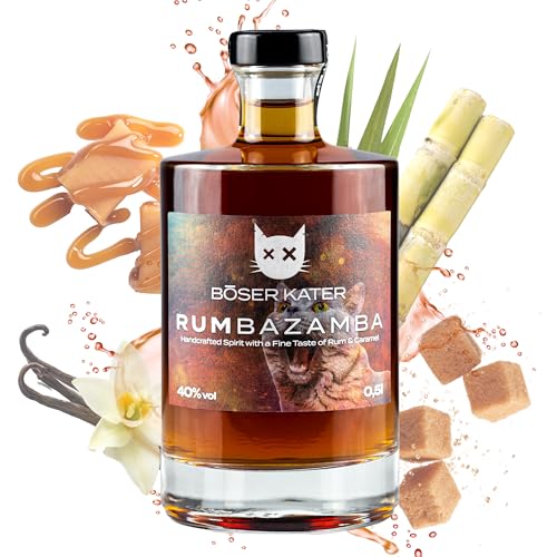 Böser Kater RUMbazamba Caramel Toffee, Feine Geschmacks-Noten von Rum & Karamell, Wild & Verführerisch, Die perfekte Geschenkidee, Handgemacht mit kleiner Auflage, 0,5l 40% Vol von Böser Kater