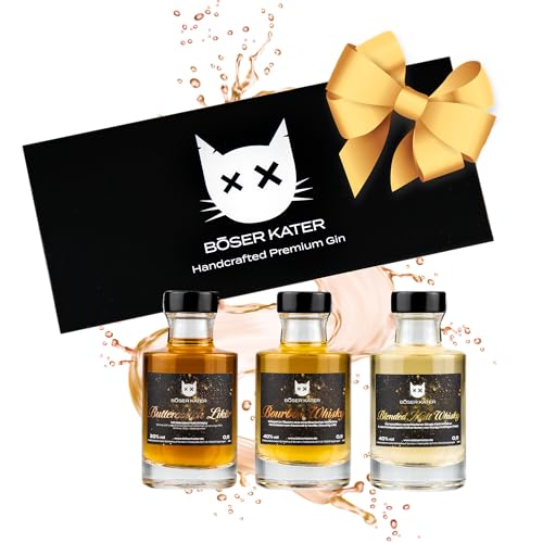 Böser Kater Whisky Tasting Set, das perfekte Geschenk für jeden Anlass in hochwertiger Geschenkbox, Blended Malt Whisky, Bourbon & Butterscotch Likör mit Whisky, 3x 0,1l 40% Vol. Böser Kater Whisky Tasting Set, das perfekte Geschenk für jeden Anlass in hochwertiger Geschenkbox, Blended Malt Whisky, Bourbon & Butterscotch Likör mit Whisky, 3x 0,1l 40% Vol. von Böser Kater