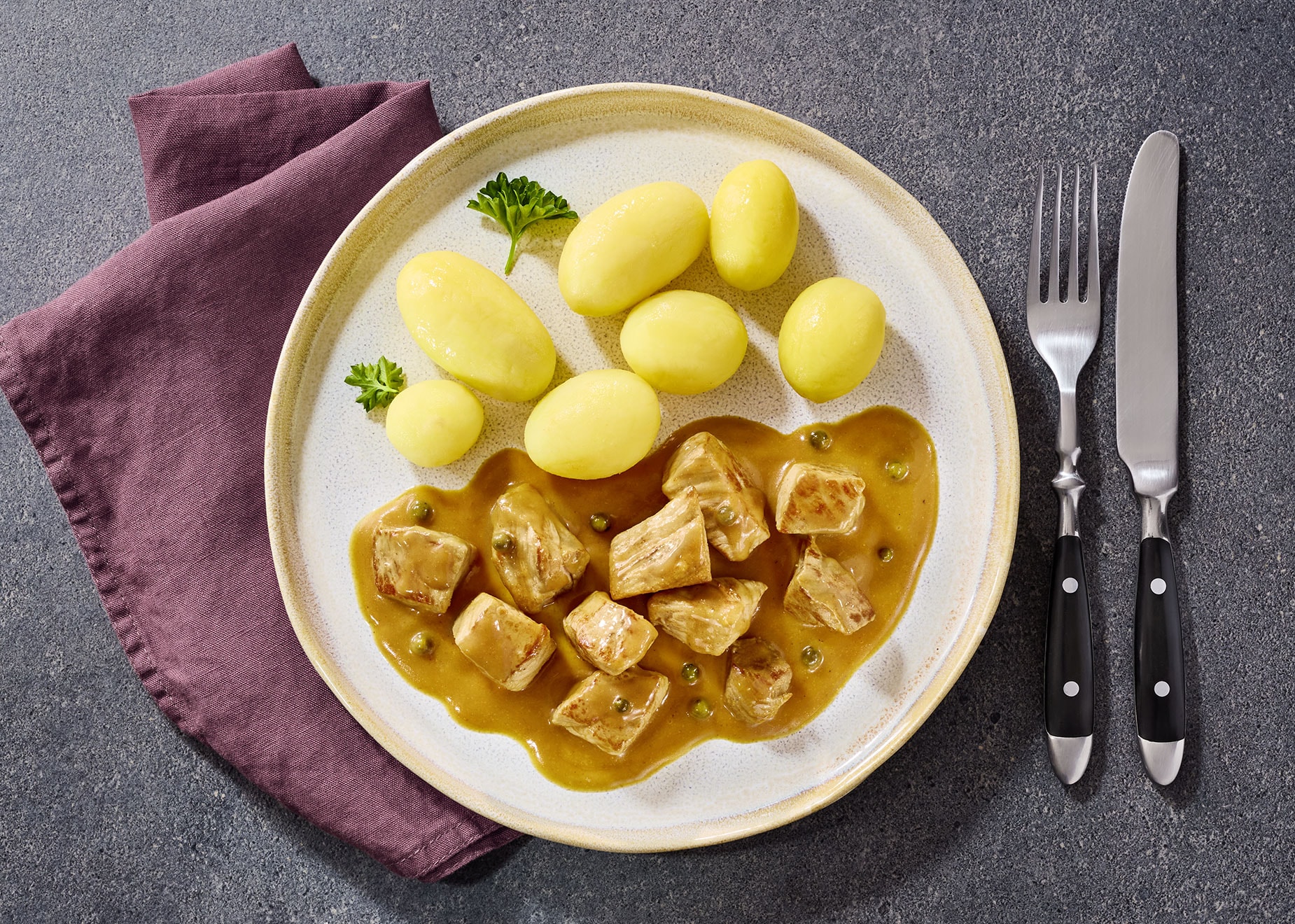 Schweinefleisch in Pfeffer-Rahmsoße Schweinefleisch in Pfeffer-Rahmsoße von Bofrost