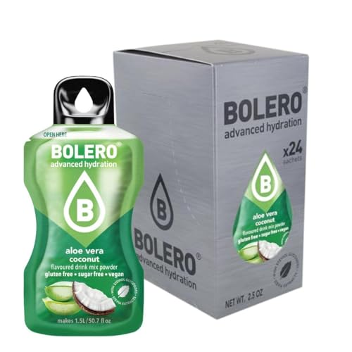 Bolero ALOE VERA COCONUT 24x3g | Saftpulver ohne Zucker, gesüßt mit Stevia + Vitamin C | geeignet für Kinder, Sportler und Diabetiker | glutenfrei und veganfreundlich | der Geschmack gemischter Beeren von Bolero