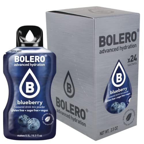 Bolero BLUEBERRY 24x3g | Saftpulver ohne Zucker, gesüßt mit Stevia + Vitamin C | geeignet für Kinder, Sportler und Diabetiker | glutenfrei und veganfreundlich | Blaubeergeschmack von Bolero