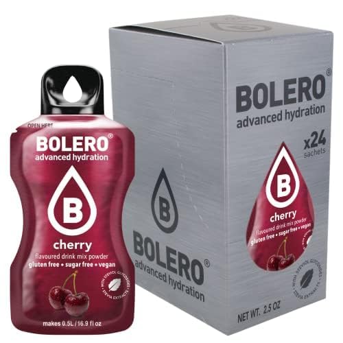 Bolero CHERRY 24x3g | Saftpulver ohne Zucker, gesüßt mit Stevia + Vitamin C | geeignet für Kinder, Sportler und Diabetiker | glutenfrei und veganfreundlich | Kirschgeschmack von Bolero