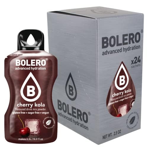 Bolero CHERRY COLA 24x3g | Saftpulver ohne Zucker, gesüßt mit Stevia + Vitamin C | für Kinder, Sportler und Diabetiker | Der Geschmack von Kirsch-Cola von Bolero