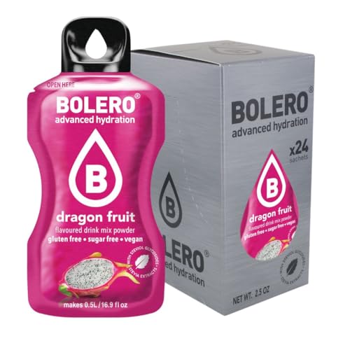 Bolero DRAGON FRUIT 24x3g | Saftpulver ohne Zucker, gesüßt mit Stevia + Vitamin C | geeignet für Kinder, Sportler und Diabetiker | glutenfrei und veganfreundlich | Drachenfruchtgeschmack von Bolero