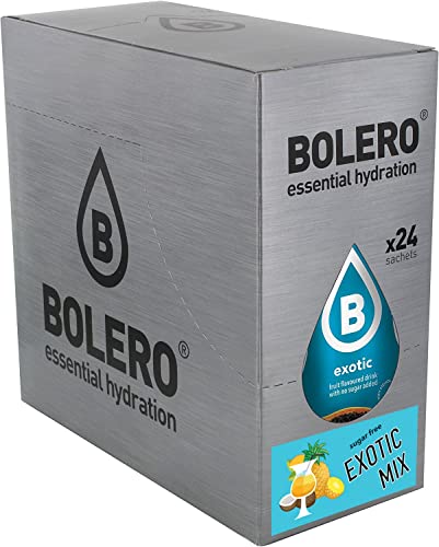 Bolero EXOTIC MIX | 24x9g I Erfrischendes Zuckerfreies Getränkepulver mit Stevia gesüßt | Vitamin C | für Diabetiker geeignet | eine Mischung aus exotischen Fruchtaromen von Bolero