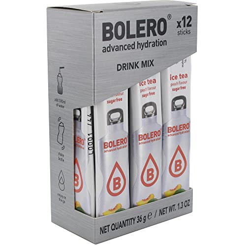 Bolero Drinks ICE TEA PEACH | 12x3g I Erfrischendes Zuckerfreies Getränkepulver mit Stevia gesüßt | Vitamin C | für Diabetiker geeignet | Pfirsich Eistee Geschmack von Bolero