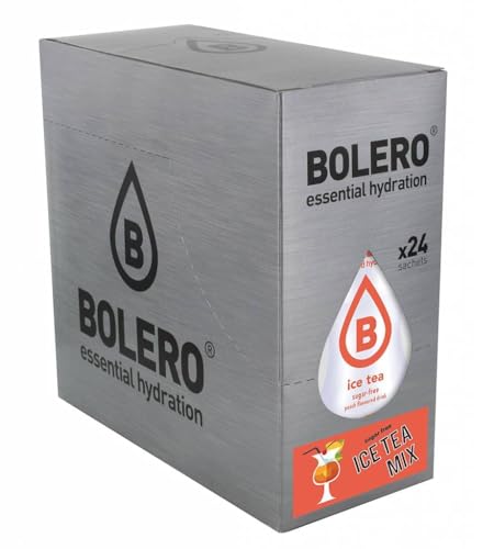 Bolero ICE TEA MIX | 24x8g I Erfrischendes Zuckerfreies Getränkepulver mit Stevia gesüßt | für Diabetiker geeignet | Eistee Zitrone, Eistee Pfirsich, Eistee Maracuja von Bolero