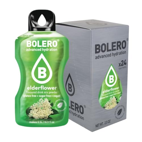 Bolero ELDERFLOWER 24x3g | Saftpulver ohne Zucker, gesüßt mit Stevia + Vitamin C | geeignet für Kinder, Sportler und Diabetiker | glutenfrei und veganfreundlich | Holunderblütengeschmack von Bolero