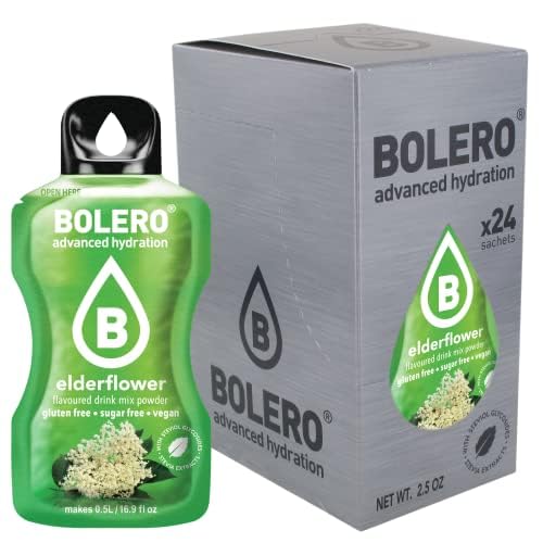 Bolero ELDERFLOWER 24x3g | Saftpulver ohne Zucker, gesüßt mit Stevia + Vitamin C | geeignet für Kinder, Sportler und Diabetiker | glutenfrei und veganfreundlich | Holunderblütengeschmack von Bolero