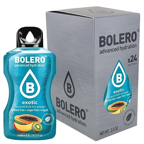 Bolero EXOTIC 24x3g | Saftpulver ohne Zucker, gesüßt mit Stevia + Vitamin C | geeignet für Kinder, Sportler und Diabetiker | glutenfrei und veganfreundlich | Exotischer Geschmack von Bolero