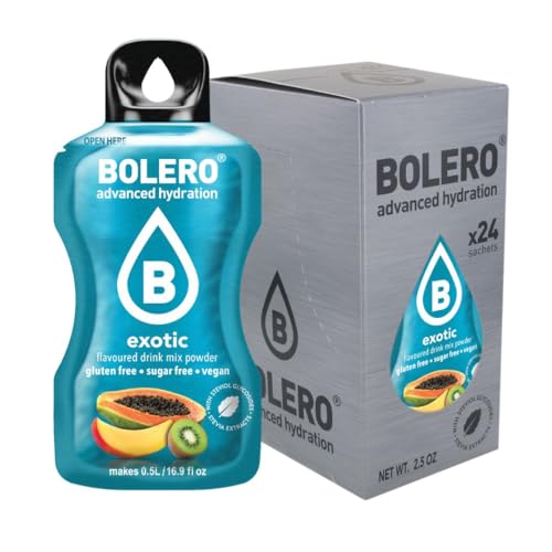 Bolero EXOTIC 24x3g | Saftpulver ohne Zucker, gesüßt mit Stevia + Vitamin C | geeignet für Kinder, Sportler und Diabetiker | glutenfrei und veganfreundlich | Exotischer Geschmack von Bolero