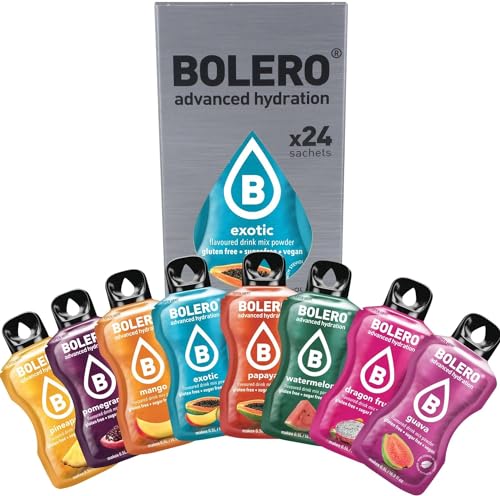 Bolero EXOTIC MIX 24x3g | Saftpulver ohne Zucker, gesüßt mit Stevia + Vitamin C | glutenfrei und veganfreundlich | Mischung aus verschiedenen exotischen Geschmacksrichtungen von Bolero