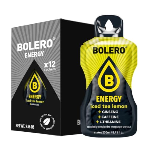 Bolero Energy Iced Tea Lemon 7 g x 12 Beutel | Sugar-Free Powder Drink Vegan & Gluten-Free For Active Lifestyles von Bolero