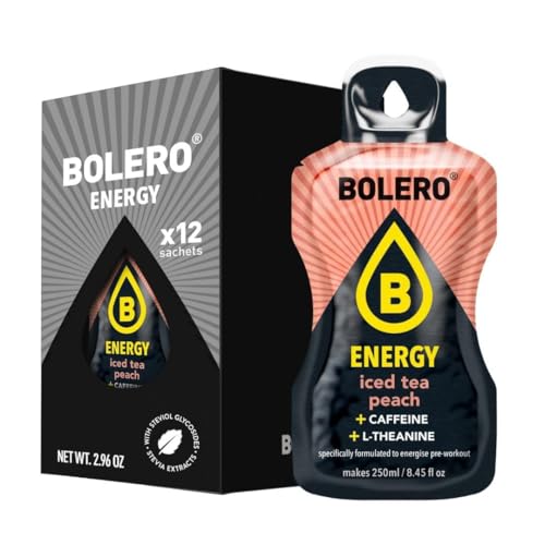 Bolero Energy Iced Tea Peach 7 g x 12 Beutel | Sugar-Free Powder Drink Vegan & Gluten-Free For Active Lifestyles von Bolero