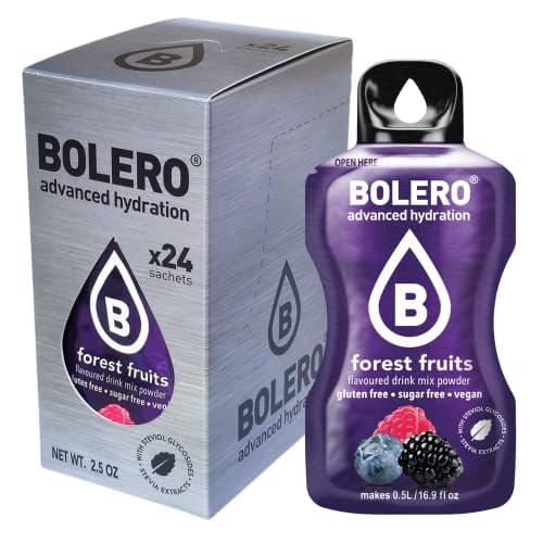Bolero FOREST FRUITS 24x3g | Saftpulver ohne Zucker, gesüßt mit Stevia + Vitamin C | geeignet für Kinder, Sportler und Diabetiker | glutenfrei und veganfreundlich | Der Geschmack von Waldfrüchten von Bolero