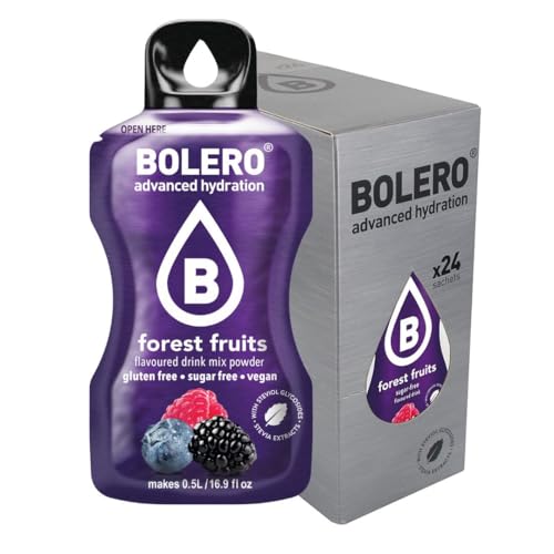 Bolero FOREST FRUITS 24x3g | Saftpulver ohne Zucker, gesüßt mit Stevia + Vitamin C | geeignet für Kinder, Sportler und Diabetiker | glutenfrei und veganfreundlich | Der Geschmack von Waldfrüchten von Bolero