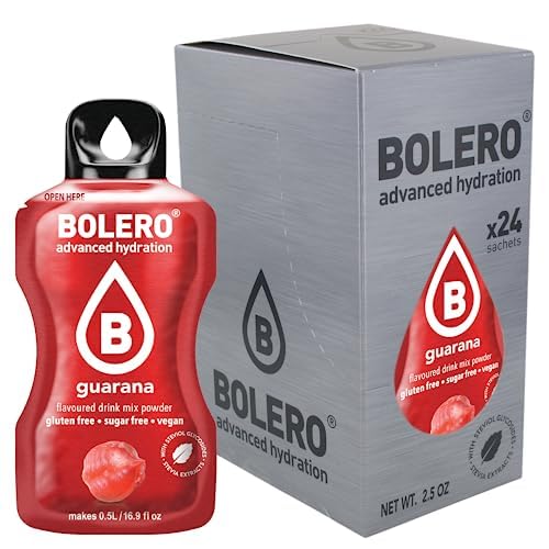 Bolero GUARANA 24x3g | Saftpulver ohne Zucker, gesüßt mit Stevia + Vitamin C | geeignet für Kinder, Sportler und Diabetiker | glutenfrei und veganfreundlich | Guarana-Geschmack von Bolero