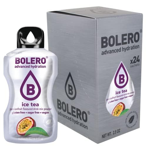 Bolero ICE TEA PASSIONFRUIT 24x3g | Saftpulver ohne Zucker, gesüßt mit Stevia + Vitamin C | für Kinder, Sportler und Diabetiker | Geschmack von Passionsfrucht-Eistee von Bolero