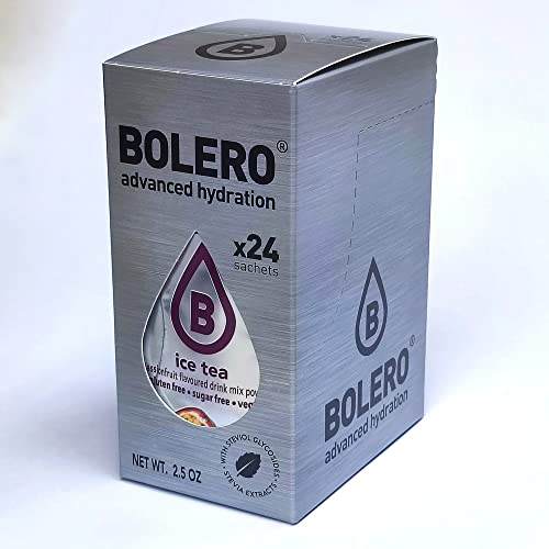 Bolero ICE TEA PASSIONFRUIT 24x3g | Saftpulver ohne Zucker, gesüßt mit Stevia + Vitamin C | für Kinder, Sportler und Diabetiker | Geschmack von Passionsfrucht-Eistee von Bolero