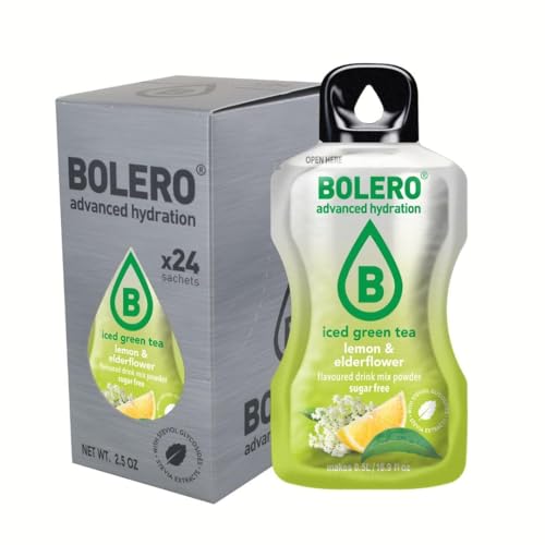 Bolero ICED GREEN TEA LEMON & ELDERFLOWER 24x3g | Saftpulver ohne Zucker, gesüßt mit Stevia + Vitamin C | geeignet für Kinder, Sportler und Diabetiker | glutenfrei und veganfreundlich von Bolero